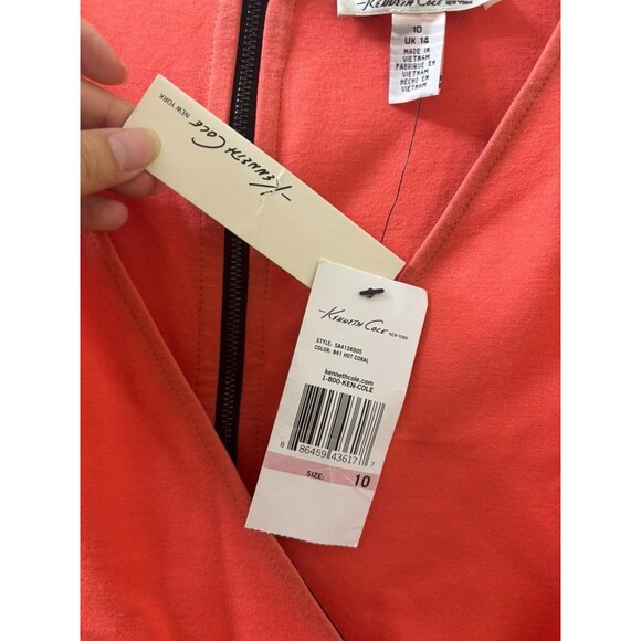 NEW Kenneth Cole Stretch Faux Wrap Bodycon Exposed Zipper Cap Sleeve Dress 10 - Picture 3 of 8